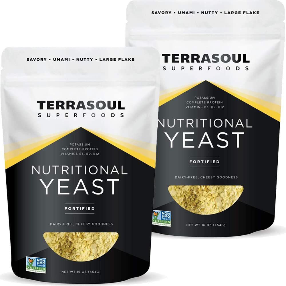 Terrasoul Superfoods Premium Nutritional Yeast Flakes, 2 Lbs (Pack of 2), Fortified, Savory Superfood for Vegan Cheese, Seasoning, and Plant-Based Protein Boost