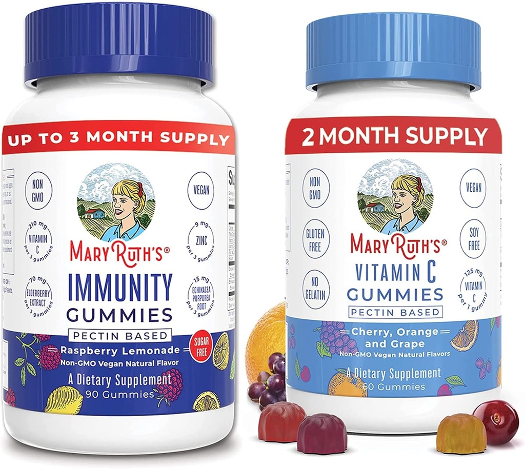 MaryRuth Organics Elderberry Gummies for Immune Support (Sugar Free) & Vegan Vitamin C Gummies Bundle | Supports Immune Function | Formula to Support Overall Health for Adults & Kids