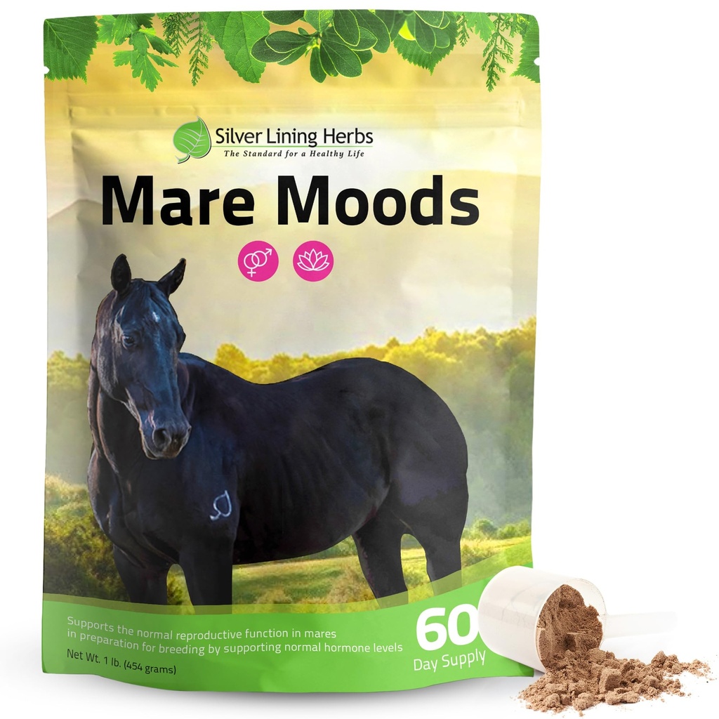 Mare Moods Calming Supplements for Horses - 1 lb | Calming Supplements for Horses In Season, Damiana, Dandelion & Red Raspberry, Mood & Hormone Balance, Made in USA