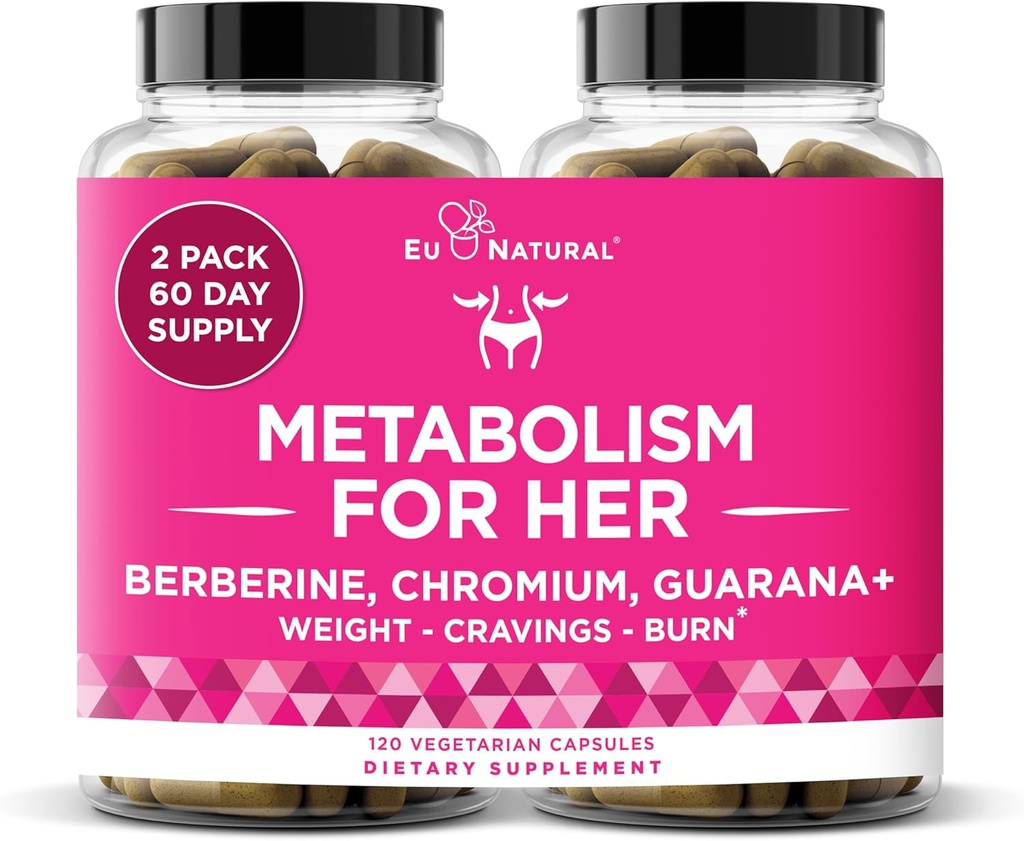 Metabolism for Her - Appetite & Metabolism Support for Women - Curb Cravings, Reduce Caloric Intake & Promote Feelings of Fullness - Berberine, Chromium Picolinate & Guarana - 120 Veg Capsules