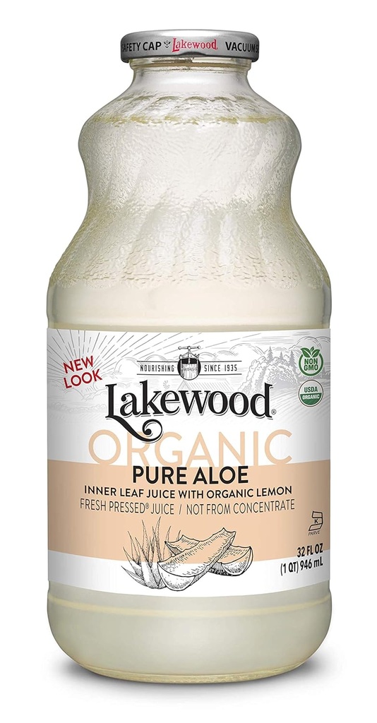 Lakewood Organic Pure Aloe Inner Leaf, Fresh Pressed, 32 Fl Oz, Pack of 6