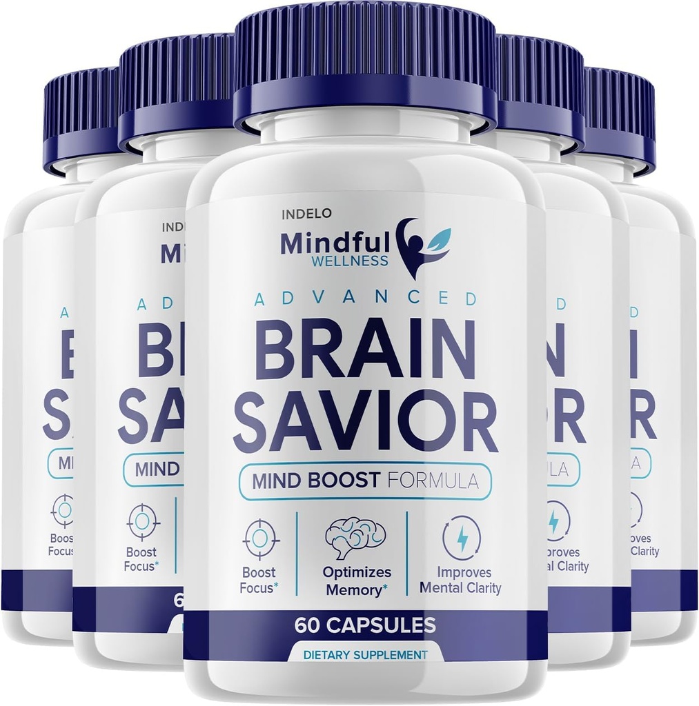 (5 Pack) Mindful Wellness Advanced Brain Savior Capsules Pills, Brain Savior Mind Boost Supplement for Cognition and Focus, Brain Savior Reviews, Mindful Wellness Brain Pill Supplement (300 Capsules)
