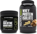 NutraBio Creatine Monohydrate, Unflavored, 150g and Whey Protein Isolate, Vanilla Caramel, Supplement Bundle - Muscle Energy, Lean Muscle Growth, Recovery, and Strength