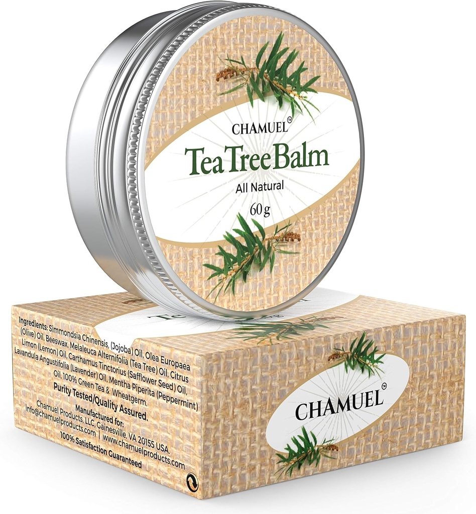 Chamuel Tea Tree Oil Balm - All Natural | Great Cream for Soothing Eczema, Psoriasis, Rashes, Jock Itch, Insect Bites, Folliculitis, Acne, Itches, Cracked Heels, Cuticles, Saddle Sores & more!