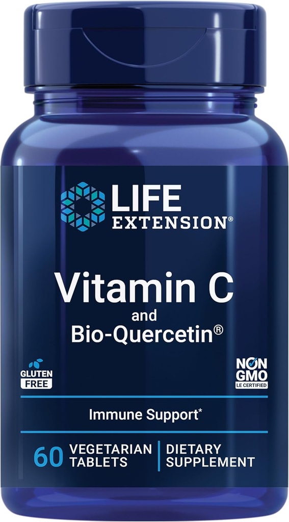 Life Extension Vitamin C and Bio-Quercetin®, Cardiovascular Health Supplement, Immune Support, Highly absorbable, quercetin, Vitamin C, Gluten Free, Non-GMO, Vegetarian, 60 Tablets