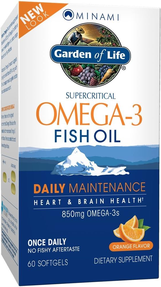 Garden of Life Fish Oil Omega 3 EPA/DHA for Natural Brain Function, Heart & Mood, 850mg Fatty Acid Supplements, Minami - Orange Flavor Ultimate Once Daily, 60 Softgels | Two Month Supply, Gluten Free