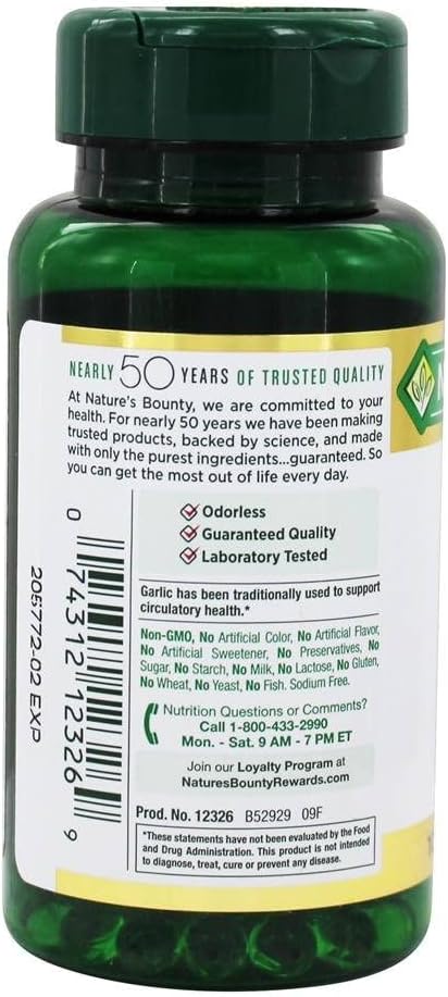 Nature's Bounty Garlic Extract 1000 mg, 100 Rapid Release Softgels (Pack of 2)