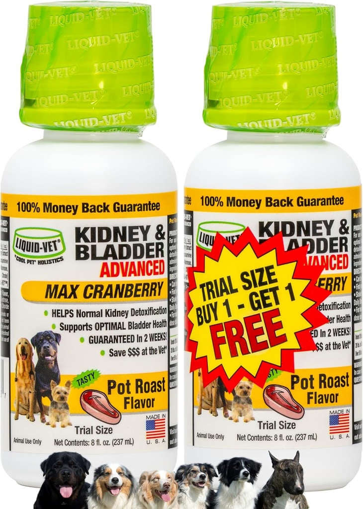 Premium Easy to Dose Liquid for All Dogs with Cranberry & D-Mannose: Comprehensive Dog Formula for Kidney & Bladder Support