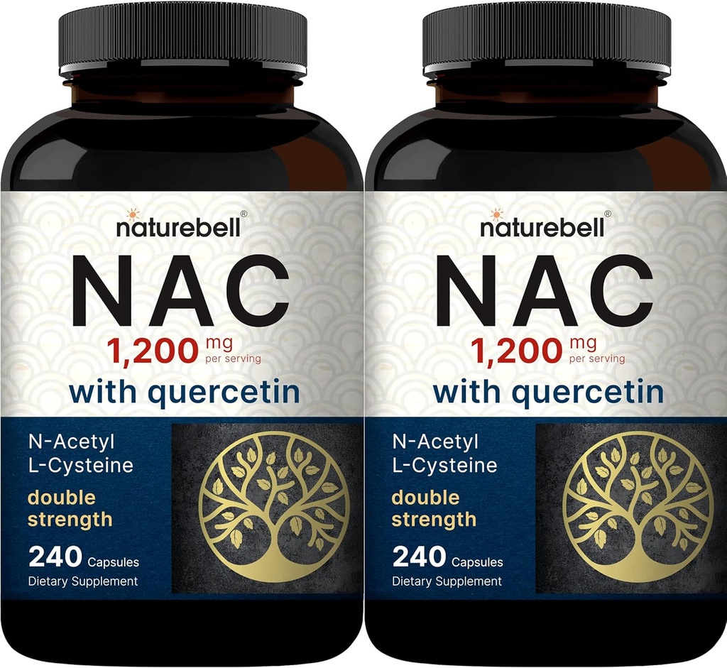 2 Pack NAC Supplement (N-Acetyl Cysteine) with Quercetin, 1,200mg Per Serving, 480 Capsules | Double Strength Antioxidant Support for Immune, Liver, & Lung Health – Non-GMO