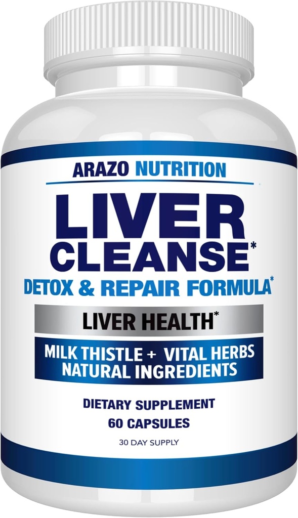 Arazo Nutrition Liver Cleanse Detox & Repair Formula – Milk Thistle Herbal Support Supplement: Silymarin, Beet, Artichoke, Dandelion, Chicory Root