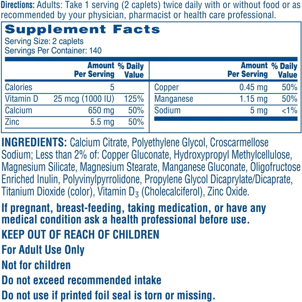 Maximum Plus Citracals, Highly Soluble, Easily Digested, 630 mg Calcium Citrate with 1000 IU Vitamin D3, Bone Health Supplement for Adults, Caplets, 280 Count (Pack of 1)