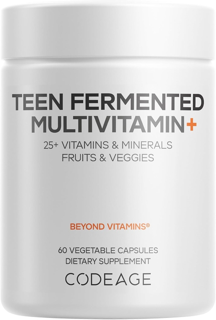Codeage Teen Multivitamin Supplement – Daily Vitamins and Minerals for Teen Boys and Girls – Organic Whole Food Formula with Omega-3 and Vitamins A to K - 60 Capsules