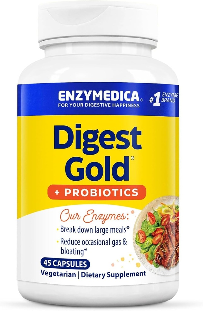 Enzymedica Digest Gold + Probiotics, 2-in-1 Formula for Gut Health, Digestive Enzymes & 1 Billion Active Probiotic Cultures, 45 Count
