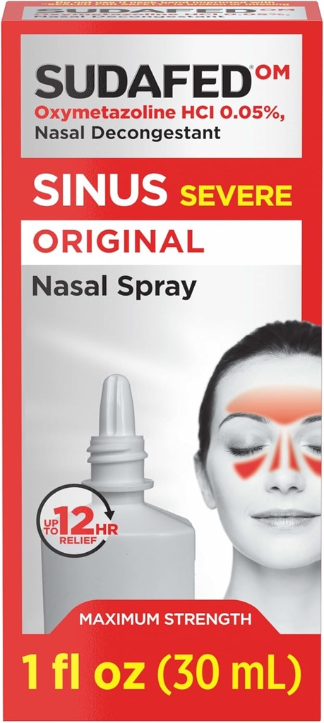 Sudafed Sinus Severe Original Nasal Spray, 12 Hour Nasal Spray Decongestant for Fast, Powerful Congestion Relief Due to Colds or Allergies, Oxymetazoline HCl .05% Nose Spray, 1 fl. oz