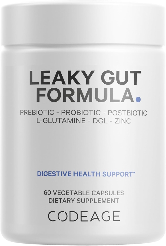 Codeage Leaky Gut Supplement, L-Glutamine, N-Acetylglucosamine, Probiotic, Butyric Acid, Polyphenols, Quercetin, DGL, Marshmallow Root, Berberine, BioPerine, Cinnamon, Vegan, Non-GMO, 60 Capsules