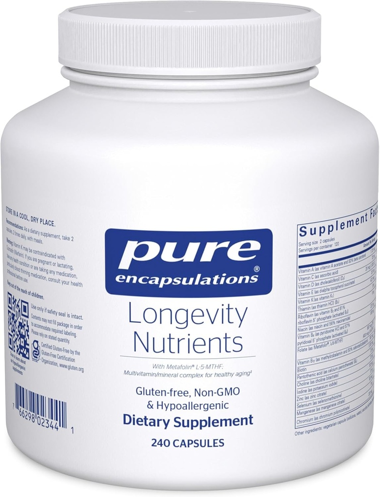 Pure Encapsulations Longevity Nutrients | Multivitamin/Mineral Complex to Support Healthy Aging, Brain Function, Eyes, Bones, and Vascular Health* | 240 Capsules