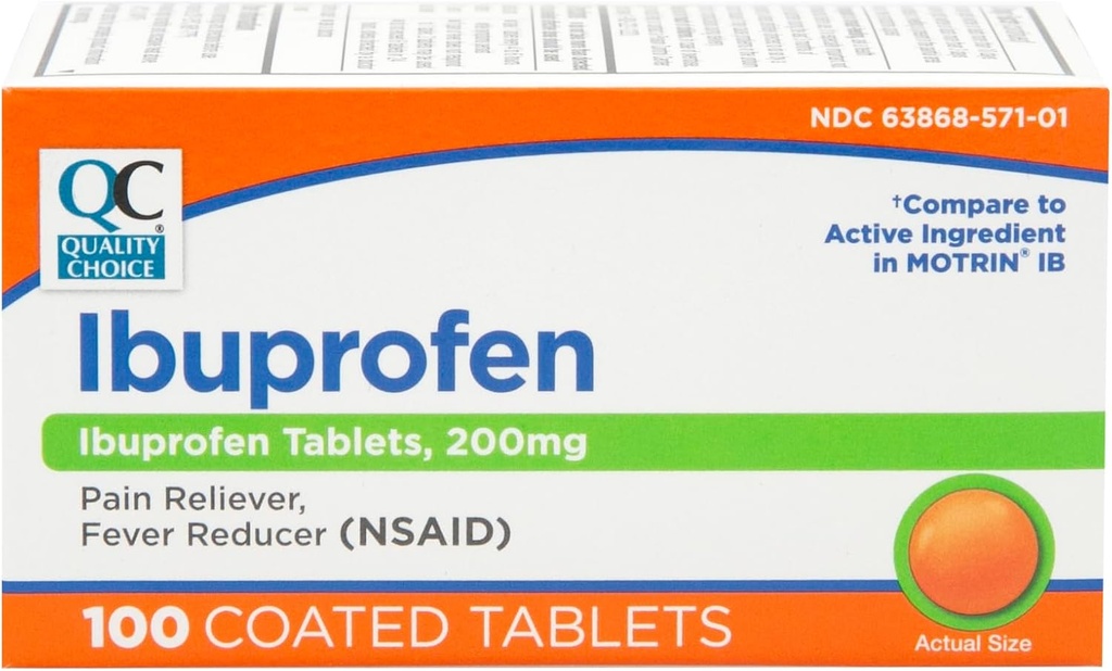 Quality Choice Ibuprofen Tablets, 200 mg, Pain Reliever and Fever Reducer for Arthritis, Toothache, Back Pain, Headache, Body Aches, and More 100 Count of Coated Tablets