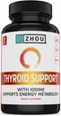 Zhou Thyroid Support - Thyroid Supplement for Women & Men with Zinc, Iodine, & Selenium, Metabolic Health Thyroid Complex with Ashwagandha, Kelp - 60 Veggie Capsules (Pack of 1)