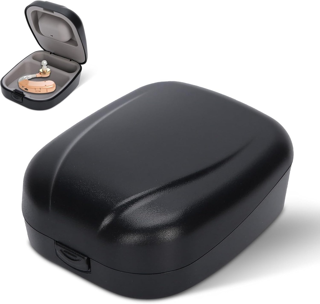 Hearing Aid Case Hard, Pocket Size Waterproof Hearing Aid Travel Case Storage Box for Kids, Adults, Seniors(Black)