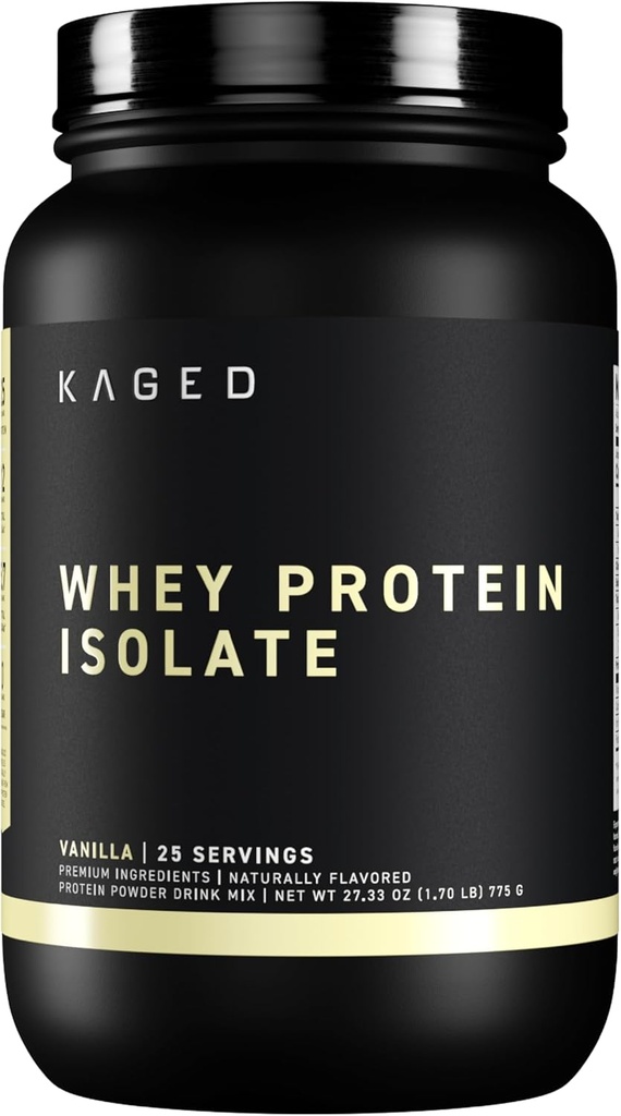 Kaged Whey Protein Isolate Powder | Vanilla | 100% Pure Low Lactose Whey | Post Workout Recovery Drink | Supports Muscle Building | Supplements for Men & Women | 25 Servings