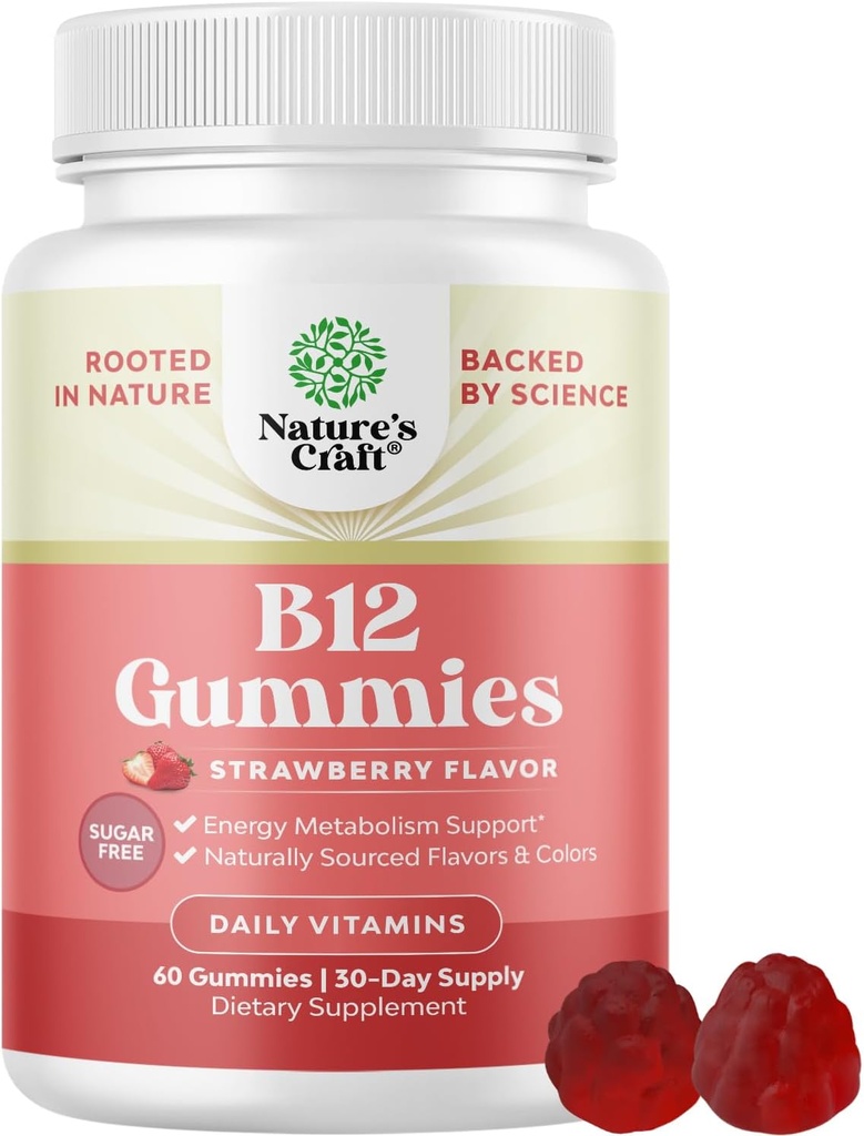 Vitamin B12 Gummies for Adults - Sugar Free Vitamin B12 1000 mcg Chewable Gums for Energy & Mood Support Immune & Nerves Health - Kosher Non-GMO & Gluten Free Supplement for Women & Men - 60 Count
