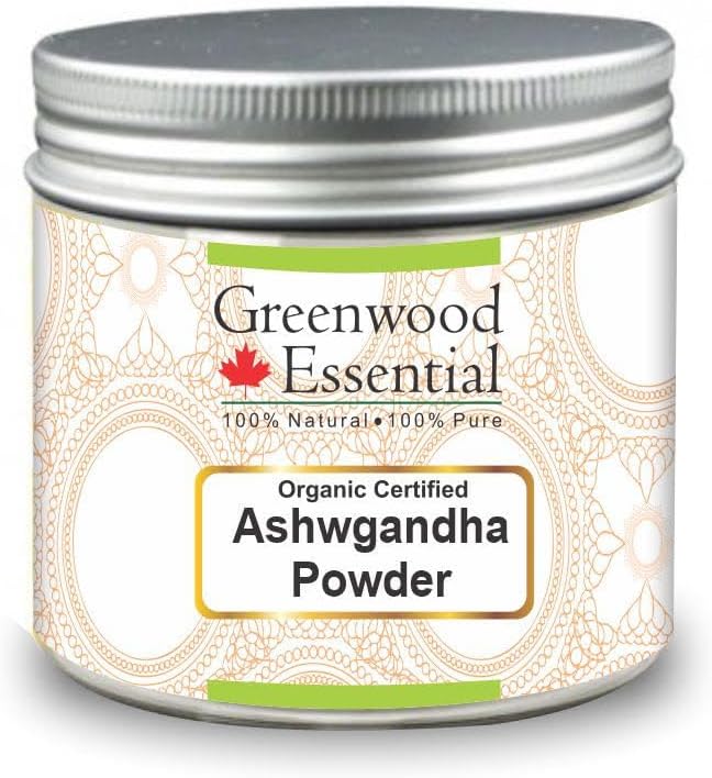 Greenwood Essential Pure Ashwgandha Powder (Withania somnifera) Organic Certified 100% Natural Therapeutic Grade 100gm (3.5 oz)