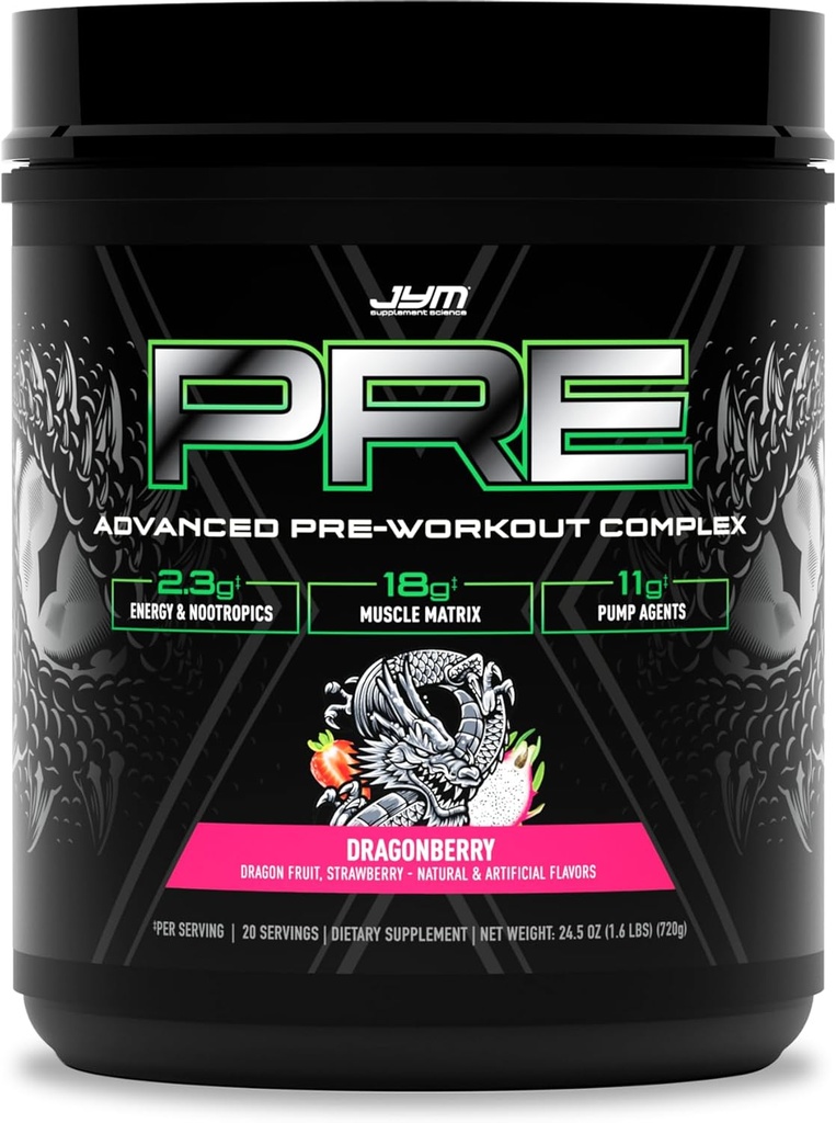 JYM Supplement Science Pre JYM X Dragonberry Advanced Pre-Workout Powder Massive Pumps, Citrulline Nitrate, Dynamine, NO3T Betaine, BCAA’s, Nootropics, Creatine, Beta-Alanine, 20 Servings
