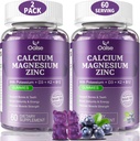 (2 Pack) OALSE Calcium Magnesium Zinc Gummies with Vitamin D3 & K2-High Absorption Magnesium Glycinate-Muscles, Immune & Sleep Support-Sugar Free- Blueberry Flavored-120 Counts
