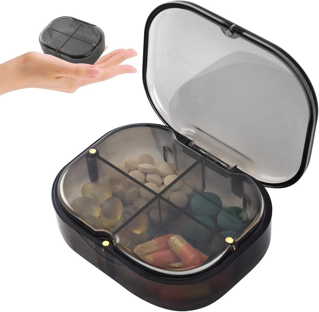 Daily Pill Organizer, 4 Compartments Portable Pill Box with Moisture-Proof Design, Cute Medicine Organizer to Hold Vitamin, Fish Oil, Supplements and Medication