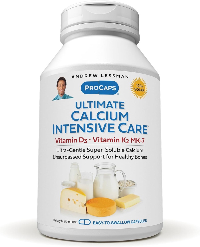 ANDREW LESSMAN Ultimate Calcium Intensive Care with Vitamin D3 and K2 MK7-120 mcg - 60 Capsules - Bone and Skeleton Health Essentials. Gentle, Easy to Swallow, Super Soluble. No Additives