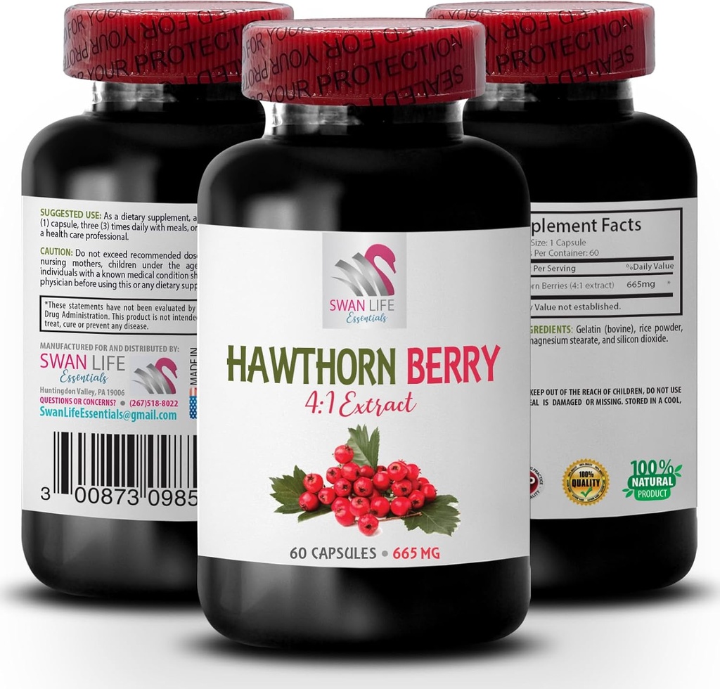 antioxidant supplement for women - HAWTHORN BERRIES EXTRACT - hawthorn extract supplement, berry supplement, antioxidant berries, wild berry energy, hawthorn energy pills for woman 1 Bot 60 Capsules