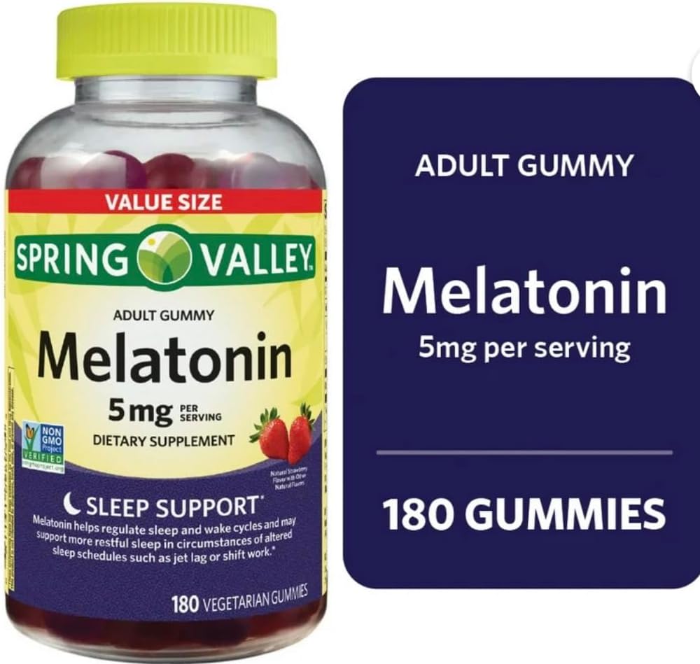 Soring Valley Melatonin Gummies, Non GMO, Strawberry Flavor, 5 mg, 180 Count