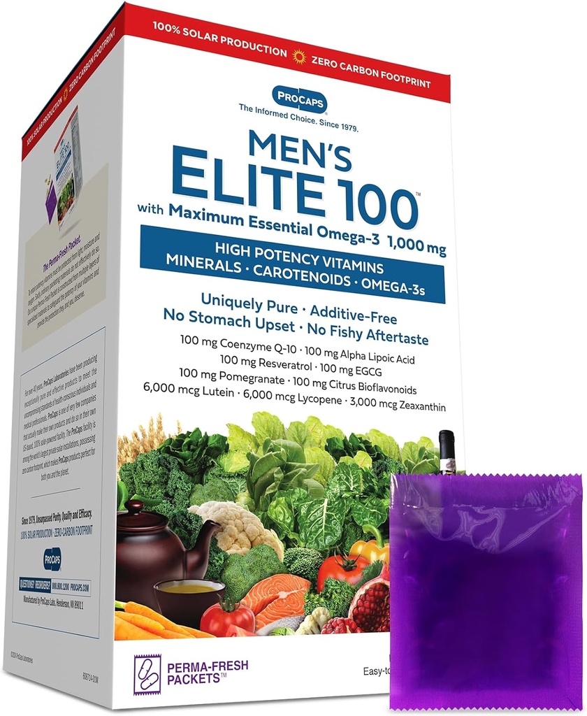 ANDREW LESSMAN Multivitamin - Men's Elite-100 with Maximum Essential Omega-3 1000 mg 120 Packets – Potent Nutrients, Essential Vitamins, Minerals, Phytonutrients and Carotenoids. No Additives