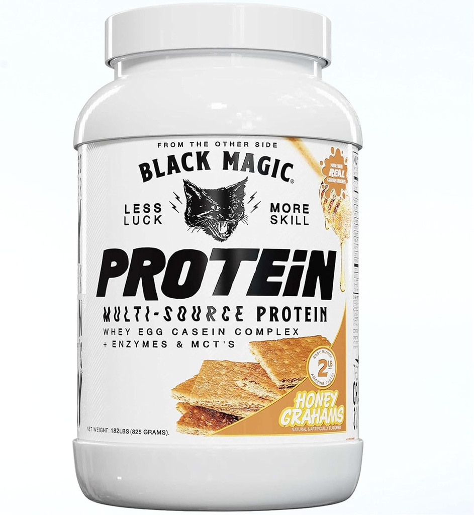 Black Magic Multi-Source Whey Protein Powder - Whey, Egg, Casein Complex with Enzymes & MCT's Keto, Low Sugar Pre/Post Workout Honey Graham Crackers Flavor 24g 2 LB, Pack of 1