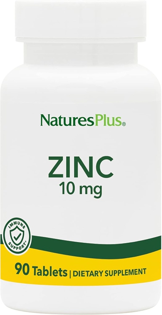 NaturesPlus Zinc Tablets - 10 mg, 90 Vegetarian Supplements - Immune System Supplement for Cellular Growth & Repair - Promotes Healthy Digestion, Metabolism & Vision - Gluten-Free - 90 Servings