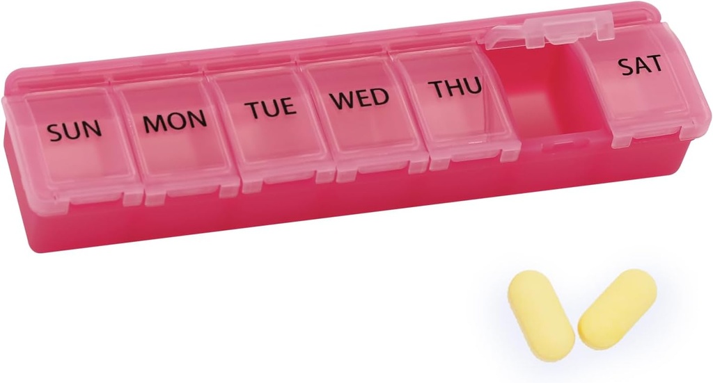 Silicone Weekly Pill Organizer 7 Day Pill Box Medicine Box Daily Arthritis-Friendly, Large Medicine Case Compact Travel Pill Container for Pill,Vitamin & Fish Oil (Pink)
