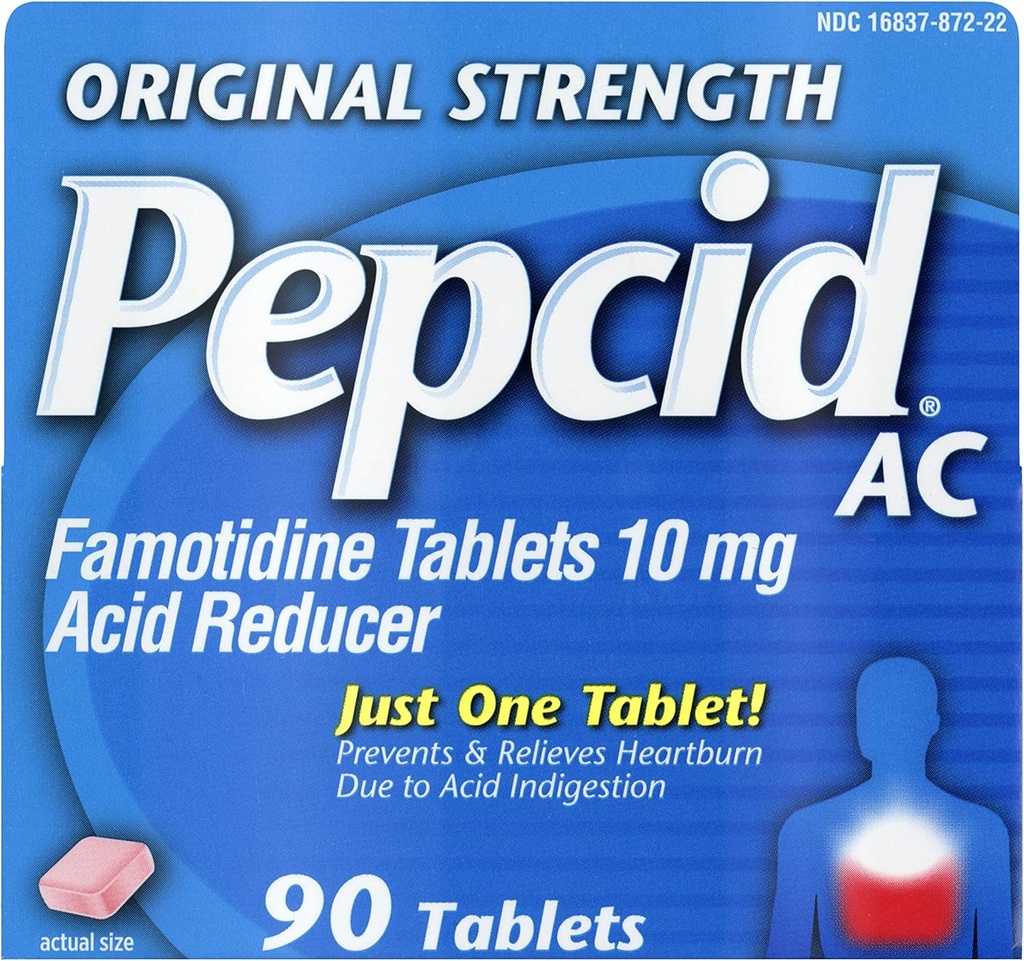 Pepcid AC Original Strength, 10 mg Famotidine for Heartburn Prevention & Relief, 90 ct