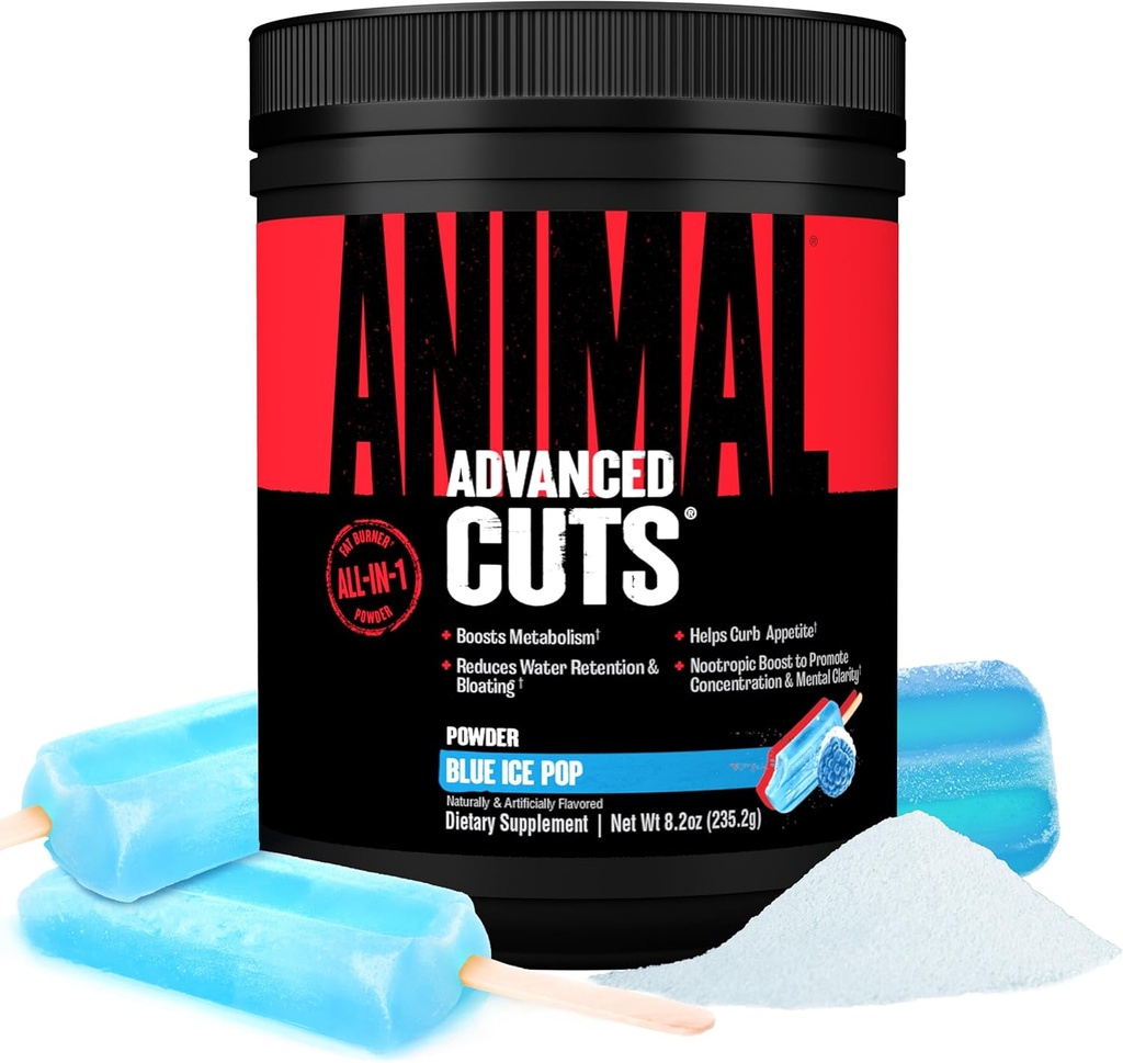 Animal Cuts Thermogenic Fat Burner Powder - Weight Loss for Women and Men for Metabolism, Energy, Focus, and Nootropic Brain Support with Ketones Appetite Suppressant - Blue Ice Pop Flavor