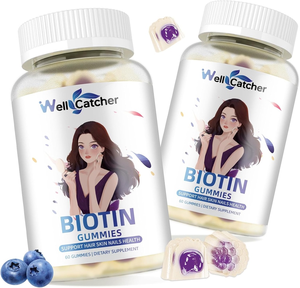 Biotin Gummies for Hair Growth - Biotin Gummies for Strong Hair Nail Skin with Multivitamin Sugar Free Vegan Chewable Hair Growth Gummy for Women Men Kids Blueberry Flavored 60-Day Supply