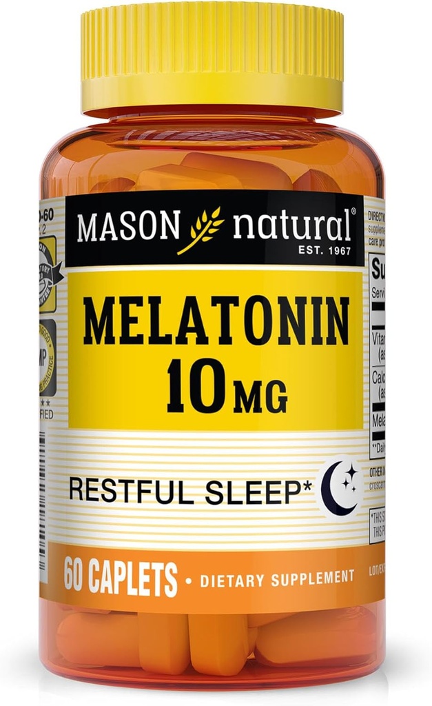 MASON NATURAL Melatonin 3 mg with B6 & Calcium, Natural Sleep Aid, Supports Restful Sleep, 60 Tablets