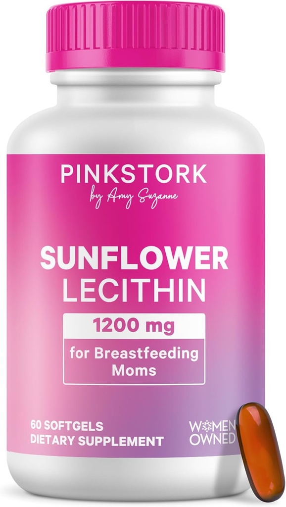 Pink Stork Sunflower Lecithin Supplement - 1200 mg for Clogged Milk Ducts - Breastfeeding Essentials for Postpartum Moms - Supports Breast Milk Flow - 60 Softgels