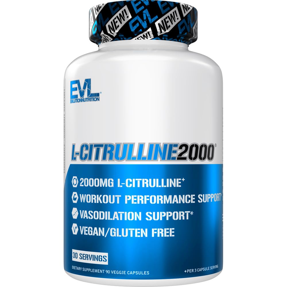 Evlution L-Citrulline2000 Nitric Oxide Supplement for Men Nutrition High Strength L Citrulline Capsules for Enhanced Muscle Strength Recovery and Intense Pumps - Plant Based Nitric Oxide Booster