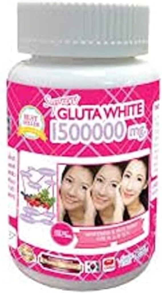 1 Bottle X 30 Softgels Supreme Gluta White 1500000mg. Super Whitening Glutathione Anti - Aging. (Supreme Whitening Skin Boost up Collagen Remove Dark Spot and Scar Tighten Pore Healthy Skin and Hair)