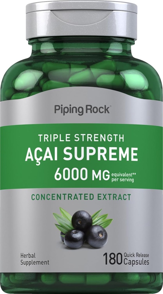 Piping Rock Acai Berry Supplement | 6000mg | 180 Capsules | Triple Strength | Non-GMO, Gluten Free