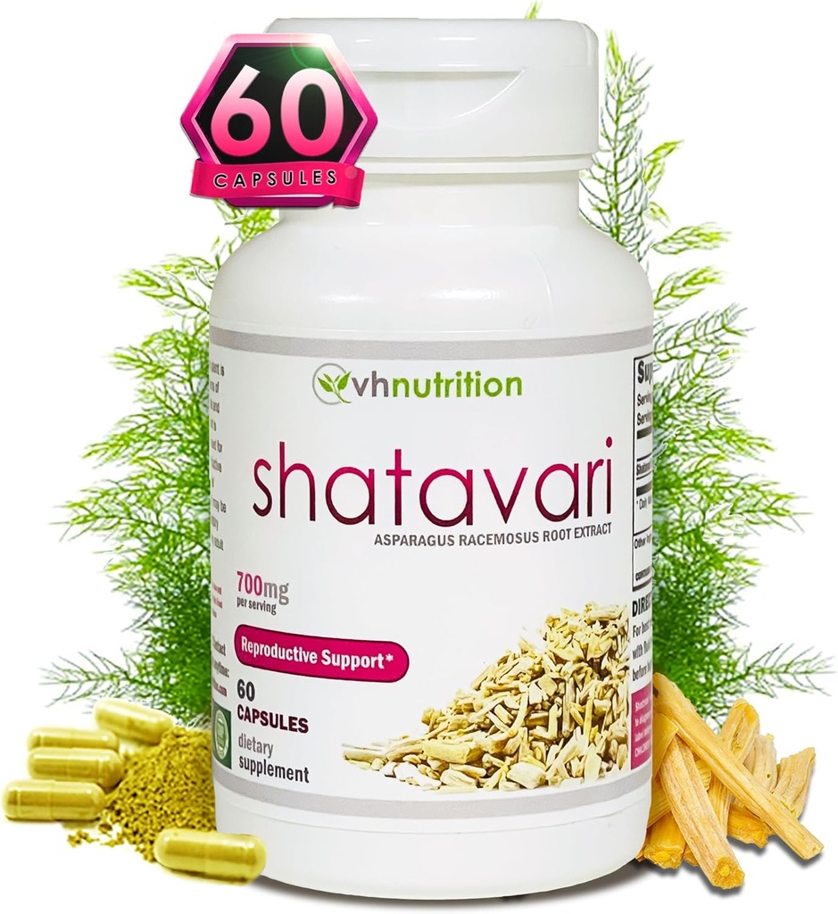 VH Nutrition SHATAVARI | 700mg Asparagus Racemosus Extract | Female Vitality* & Rejuvenation* | Natural Estrogen Balance* | Supports Hormonal Health and Overall Well-Being | 60 Capsules