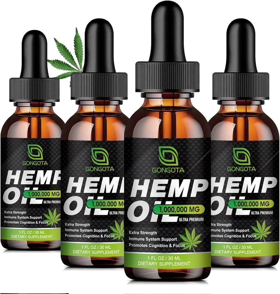 (4-Pack) High Potency Hemp Oil - 1,000,000 Maximum Strength - Helps Relaxation, Stress, Calming, Sleep - Organic Hemp Oil Extract - Vegan, Immunization Support, Non-GMO