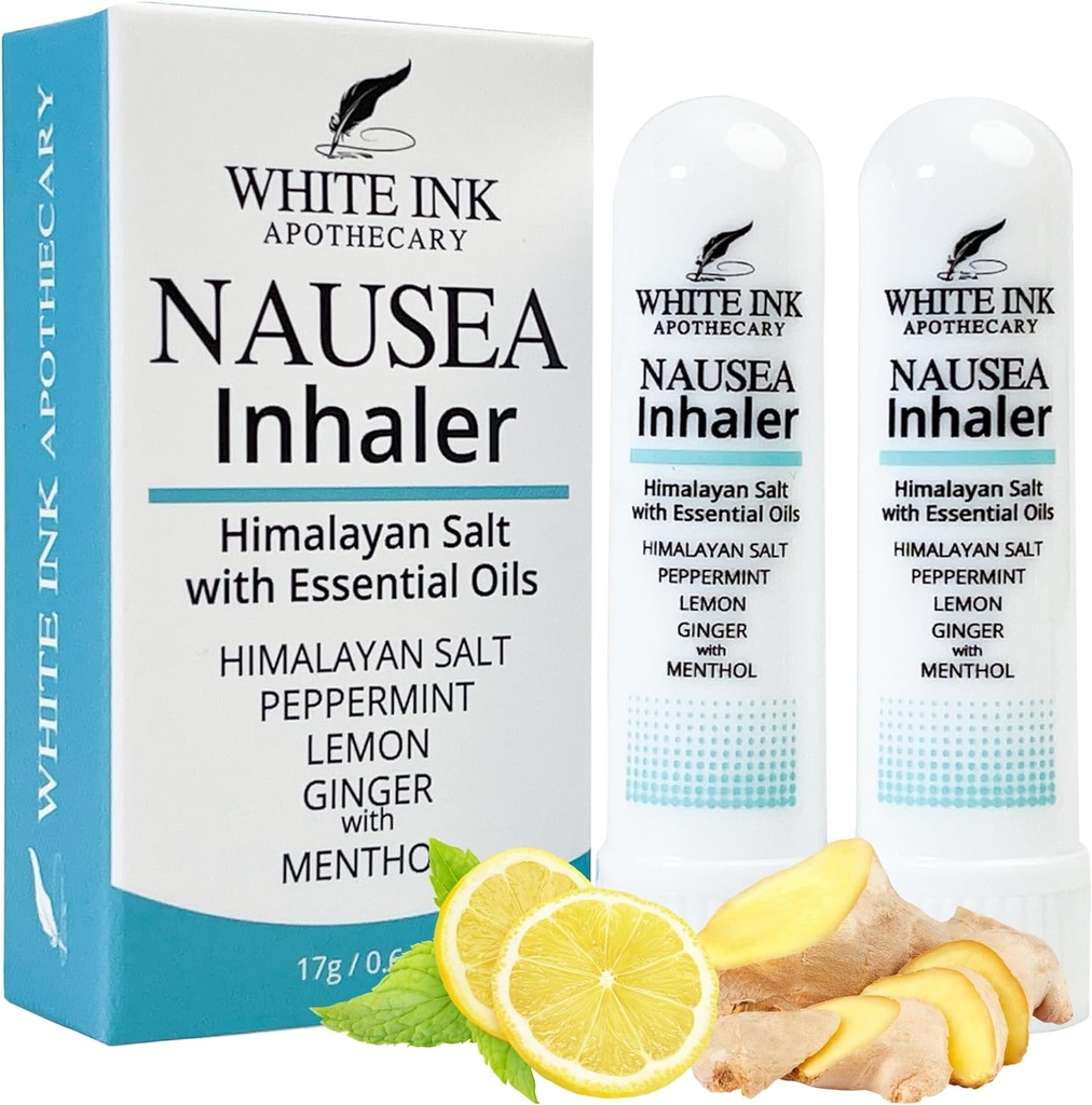 White Ink Nausea Relief Essential Oil Inhaler | 100% Natural | Travel | Motion or Morning Sickness | Pregnancy | Upset Stomach | Queasiness | Chemotherapy