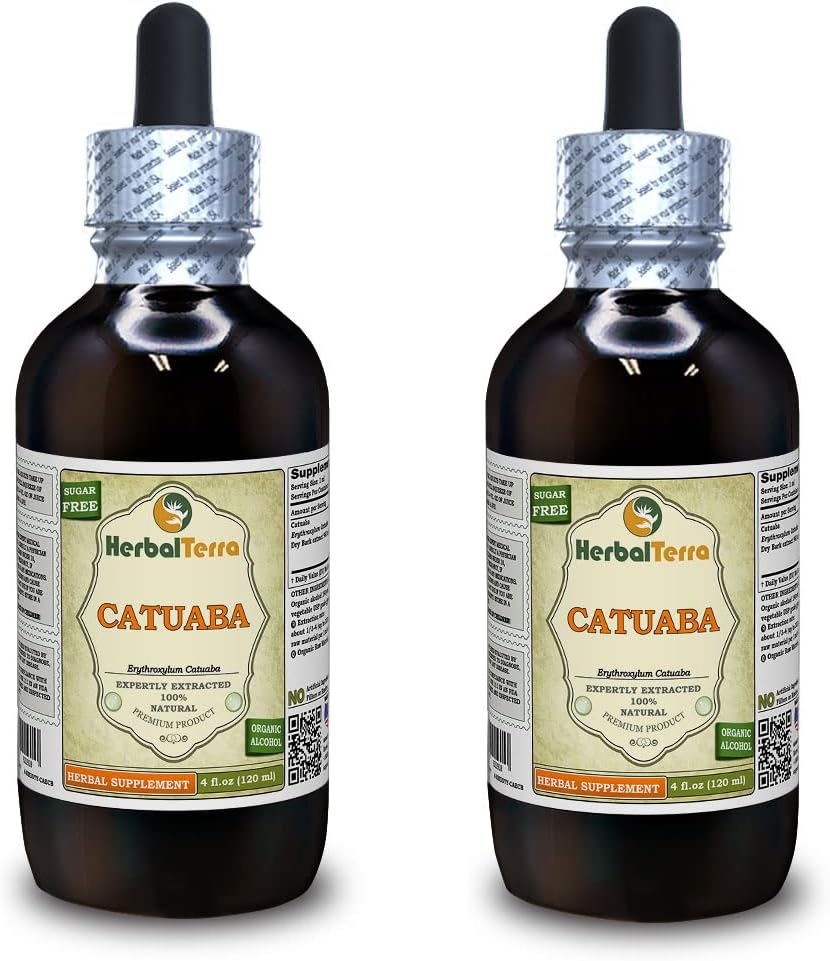 Catuaba (Erythroxylum Catuaba) Tincture, Dried Bark Liquid Extract (Brand Name: HerbalTerra, Proudly Made in USA) 2x4 fl.oz (2x120 ml)