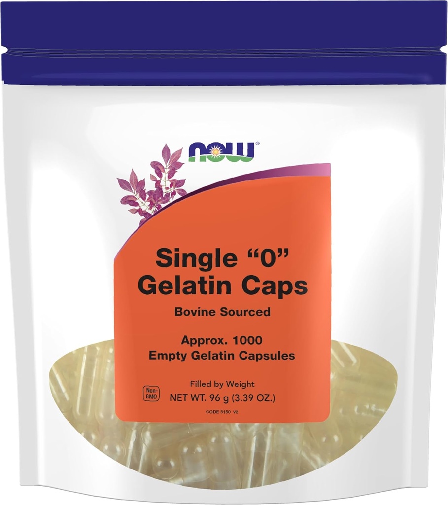 NOW Foods Supplements, Empty Gelatin Capsules, Single "0", Bovine Sourced, Filled by Weight, 1,000 Gel Capsules