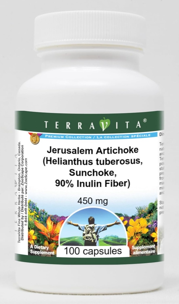 Jerusalem Artichoke (Helianthus tuberosus, Sunchoke, 90% Inulin Fiber) - 450 mg (100 Capsules, ZIN: 570983)